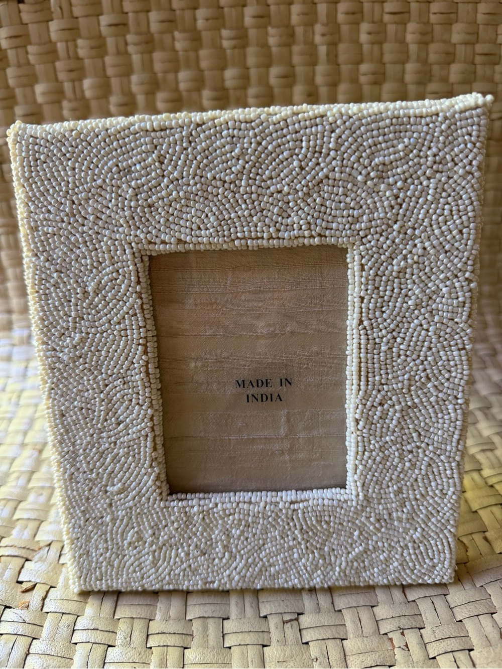 Vintage Pierre Urbach Cream Beaded Pearl Photo Frame